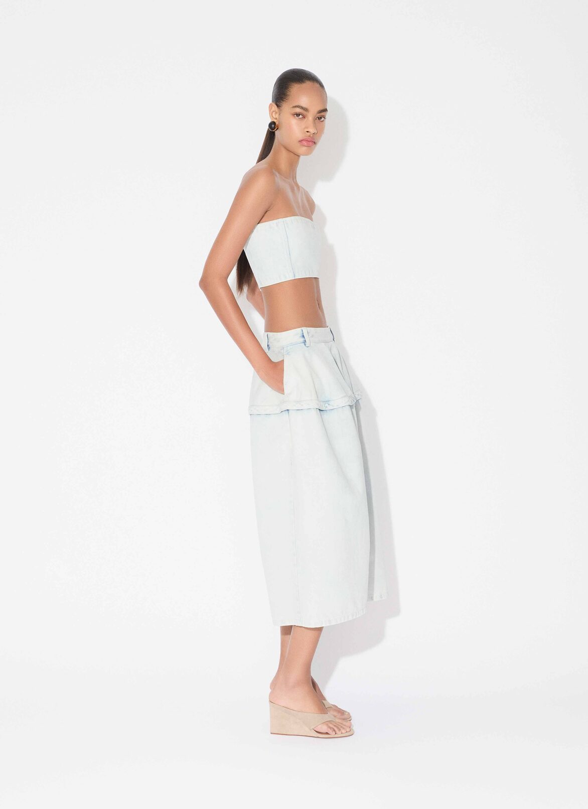 DENIM BUSTIER TOP ALAÏA LIGHT BLUE DENIM BUSTIER TOP